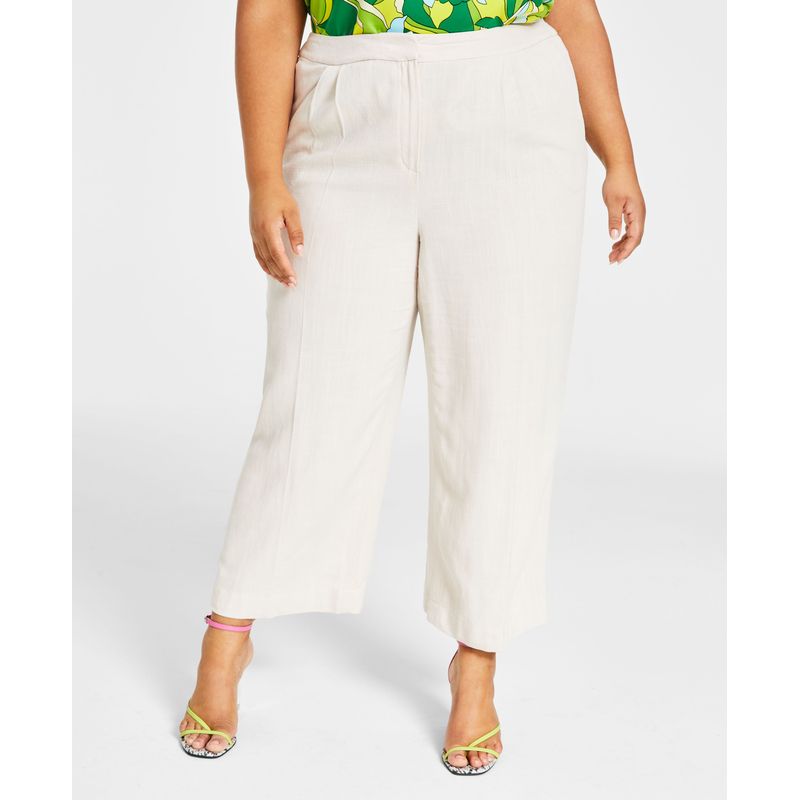 Plus Size Textured Wide-Leg Cropped Pants